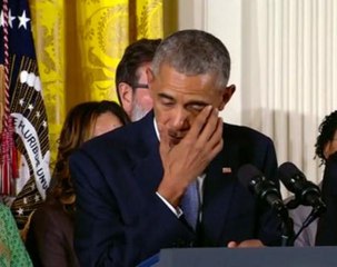 Barack Obama tears up unveiling new gun control rules
