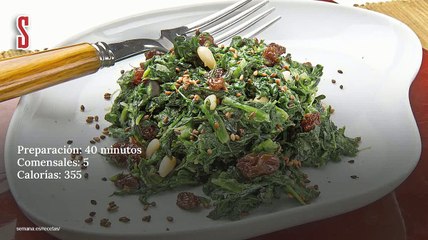 Vídeo Receta: Espinacas con pasas y piñones