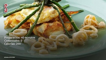 Vídeo Receta: Huevos fritos con espárragos, cebolleta y chipirones