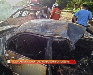 Tiga sekeluarga rentung kenderaan bertembung