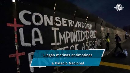 8M 2022: Despliegan a marinas antimotines en Palacio Nacional