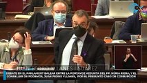 Debate en el Parlament balear entre la portavoz adjunta del PP, Núria Riera, y el conseller de Podemos, Juan Pedro Yllanes,  por el presunto caso de corrupción