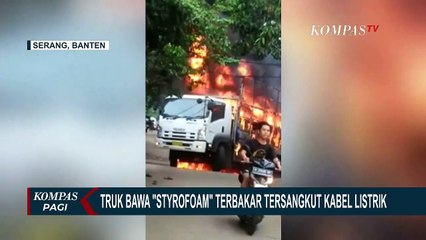 Tersangkut Kabel Listrik, Truk Pembawa Styrofoam Ludes Terbakar Dalam Sekejap!