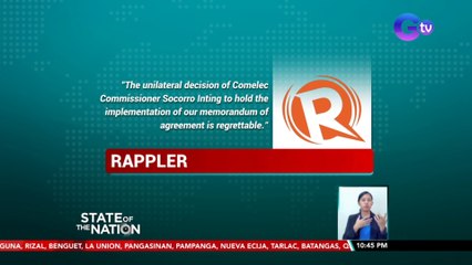 Rappler, tinawag na "regrettable" ang naging desisyon ng COMELEC na suspendihin ang kanilang MOA para sa Eleksyon 2022 | SONA