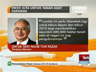 'RM30 juta untuk Tanah Adat Sarawak' - PM