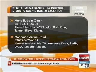 Berita palsu banjir: 14 individu diminta tampil bantu siasatan