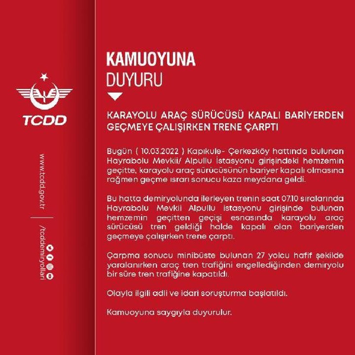 KIRKLARELİ'DE YÜK TRENİ HEMZEMİN GEÇİTTE MİDİBÜSE ÇARPTI 27 YARALI