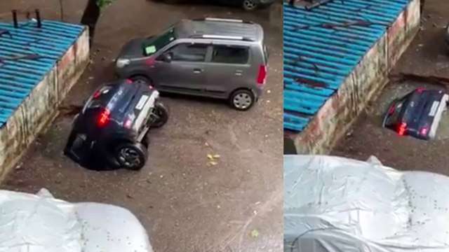Inde : les images d'une voiture avalée en quelques secondes par un gouffre