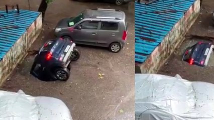 Inde : les images d'une voiture "avalée" en quelques secondes par un gouffre