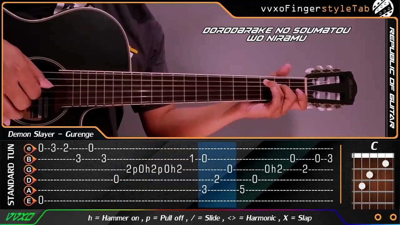 Demon Slayer Kimetsu no Yaiba - GURENGE - Fingerstyle Guitar Cover + TABS Tutorial