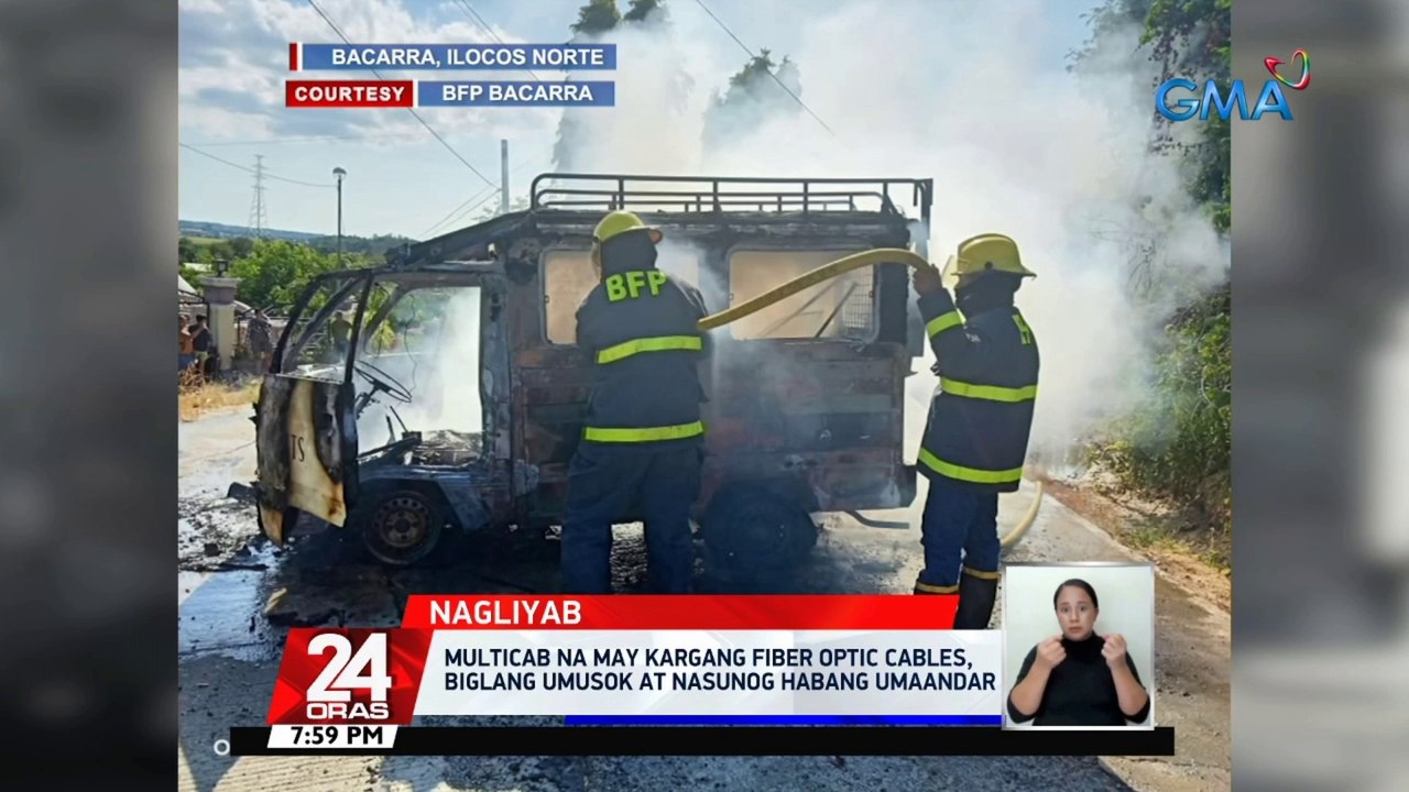 Multicab na may kargang fiber optic cables, biglang umusok at nasunog habang umaandar | 24 Oras