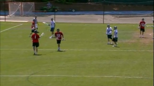 Des joueurs feintent leurs adversaires lors d'un match de crosse