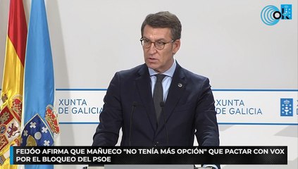 Feijóo afirma que Mañueco "no tenía más opción" que pactar con Vox por el bloqueo del PSOE