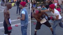 Un amateur défie un boxeur en pleine rue