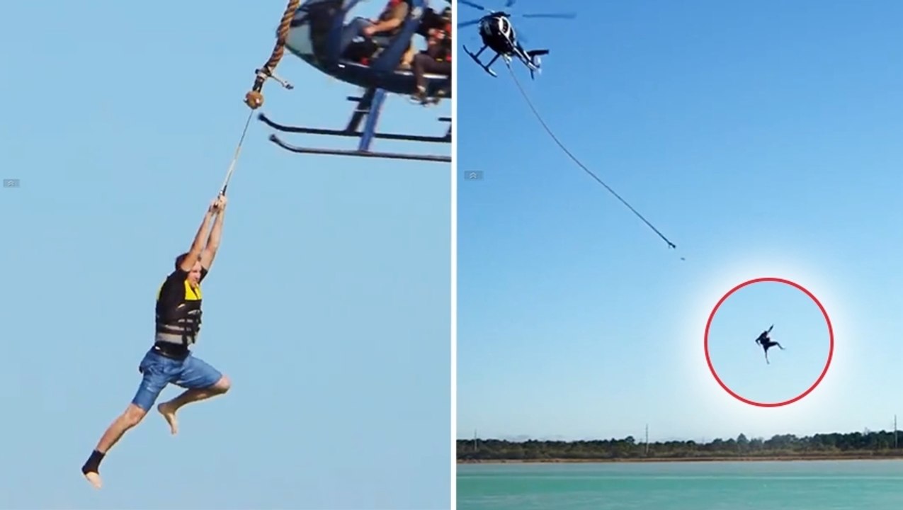 Suspendus à une corde accrochée à un hélicoptèr...