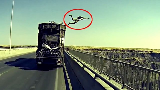 Il saute en base jump d'un camion en marche sur un pont !