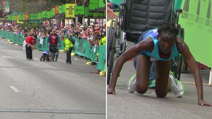 A bout de force, une marathonienne termine la course à 4 pattes !