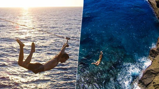 Des sauts incroyables en tyrolienne depuis une falaise