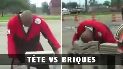 Cet homme brise 100 briques en moins de 30 secondes avec sa tête