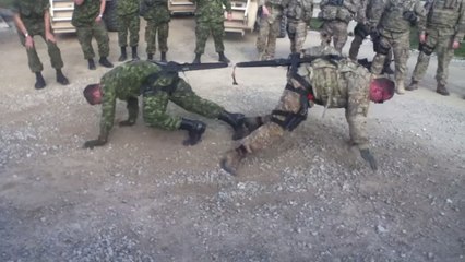 Un soldat américain et un soldat canadien se lancent un défi physique