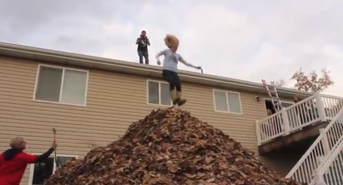 Ils se jettent dans le plus gros tas de feuilles du monde