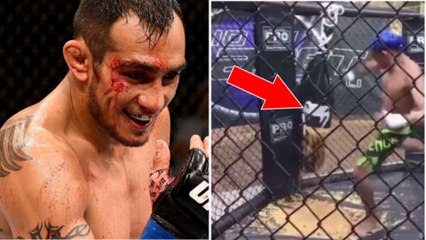 Regardez ce que Tony Ferguson fait à un sac quand il frappe de toutes ses forces avec la jambe !