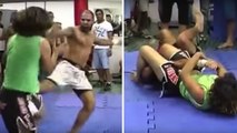 Une femme affronte un homme lors d'un combat de jiu-jitsu à mains nues