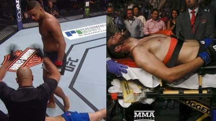 Un arbitre tarde à stopper un combat, le combattant obligé de quitter l'octogone sur une civière...