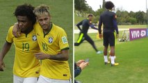 Quand Neymar et Willian se lancent un défi d'effets à l'entraînement du Brésil