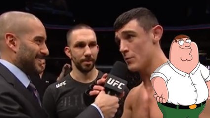 Alessio Di Chirico imite Peter Griffin de Family Guy en interview d'après combat
