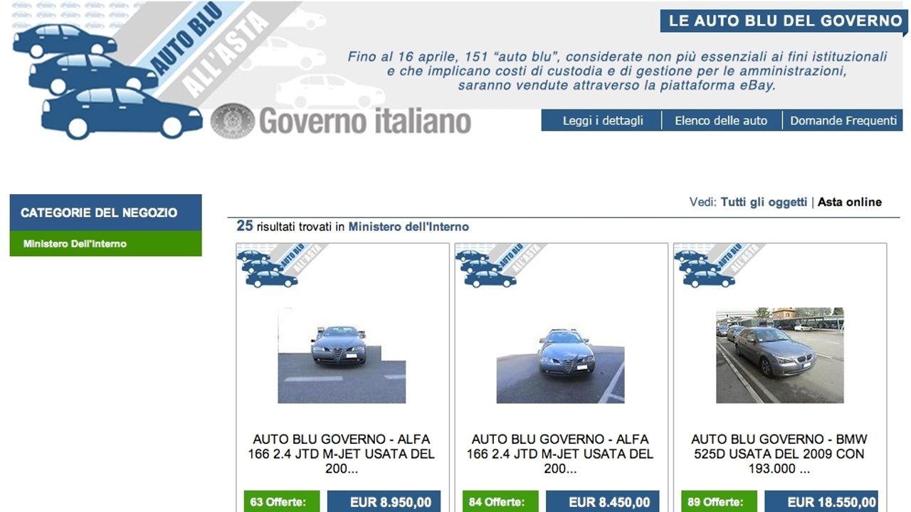 eBay : Le gouvernement italien met en vente ses voitures pour relancer l'économie
