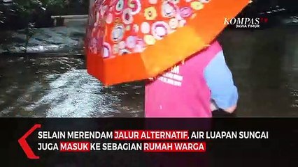 Sungai Meluap Jalan Penghubung Caruban-Madiun Banjir