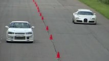 Un sprint entre une Bugatti Veyron et une Nissan Skyline GT-R R34