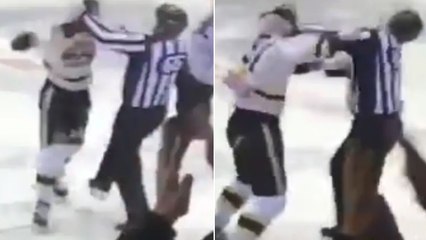 Un joueur de hockey démonte un arbitre lors d'une bagarre en plein match