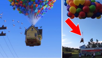 Il attache des centaines de ballons à une chaise pour faire comme dans "Là-Haut"
