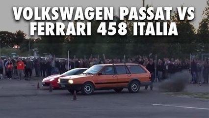 Un duel improbable : une Volkswagen Passat VS une Ferrari 458 Italia