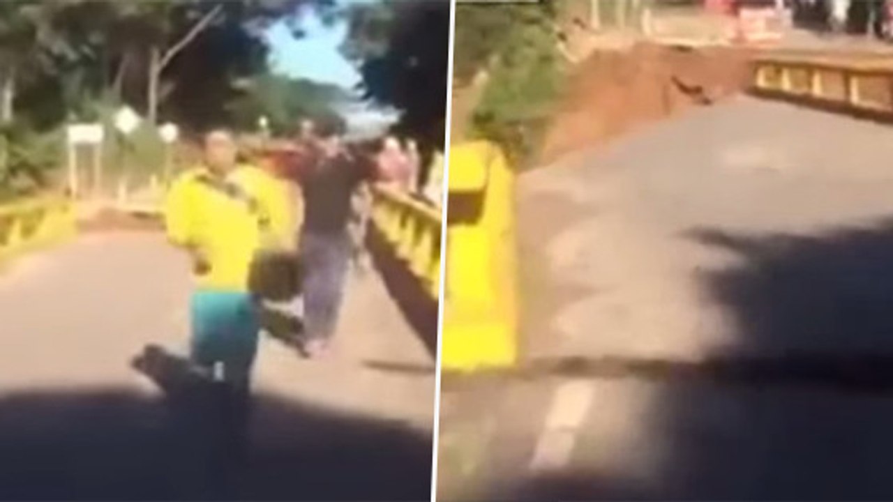 Sur ce pont qui s'écroule, ces hommes ont échappé de peu à la mort... Regardez !