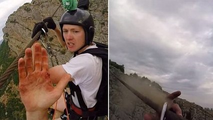 Son saut en base jump se transforme en descente en tyrolienne