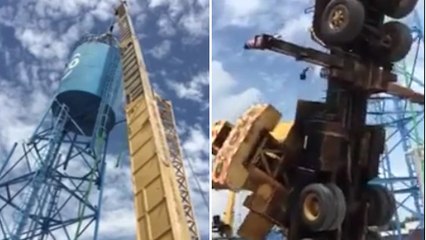 Il fait basculer sa grue en tentant de soulever un château d'eau