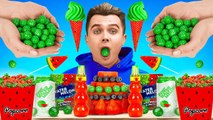 WATERMELON CHALLENGE Eating Edible Green Red Food Desserts! Sneak Candy Jelly By 123 GO! TRENDS