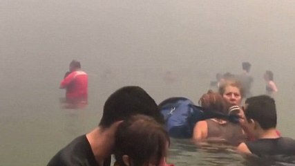 VIDEO - Grèce : des habitants se réfugient dans l'eau pour échapper aux flammes