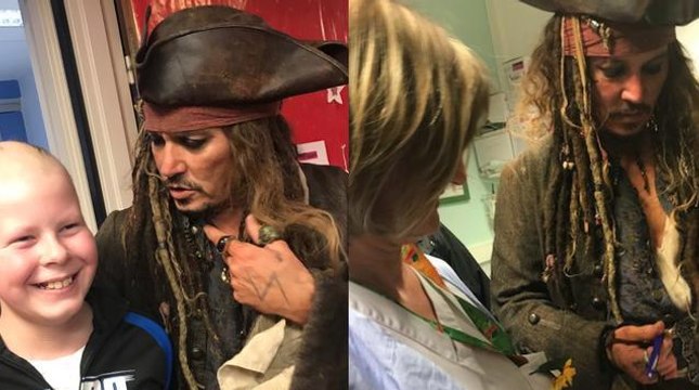 Johnny Depp rend visite à des enfants malades, déguisé en Jack Sparrow