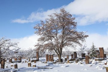 Ahlat'taki Selçuklu Meydan Mezarlığı karla kaplandı