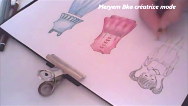 رسم فستان للبنات بالاقلام الخشبية Girls dress drawing with color pencil Dessin robe filles avec des crayon couleur