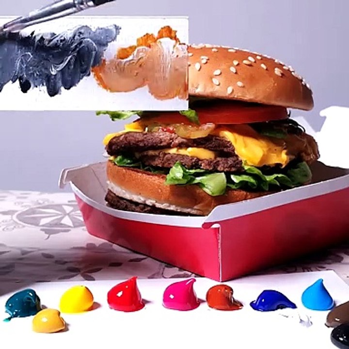 How to Draw - Easy 3D Burger Paint Illusion Art 2022