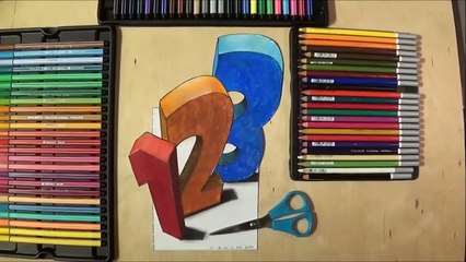 3D Numbers Coloring for Kids - 3D Coloring Page - Trick Art on Paper