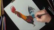 Drawing Anamorphic Rooster for Kids - Adults - How to Draw 3D Rooster - Trick Art on Paper