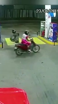 Crazy Bull Chases Motorcycle into Gas Station and Attacks Motorcycle Riders