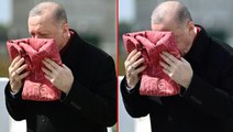 Törene damga vuran görüntü! Cumhurbaşkanı Erdoğan, Osmanlı sancağını öpüp başına götürdü