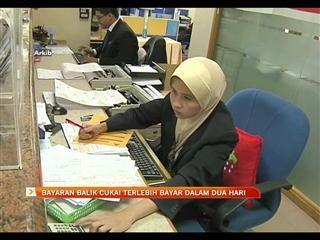 Bayaran balik cukai terlebih bayar dalam dua hari